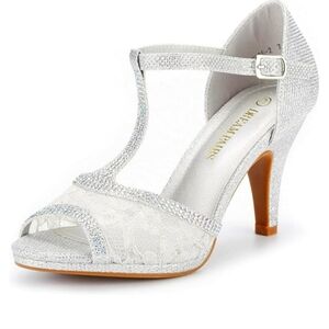 Elegant White and Silver Heels by Dream Pairs